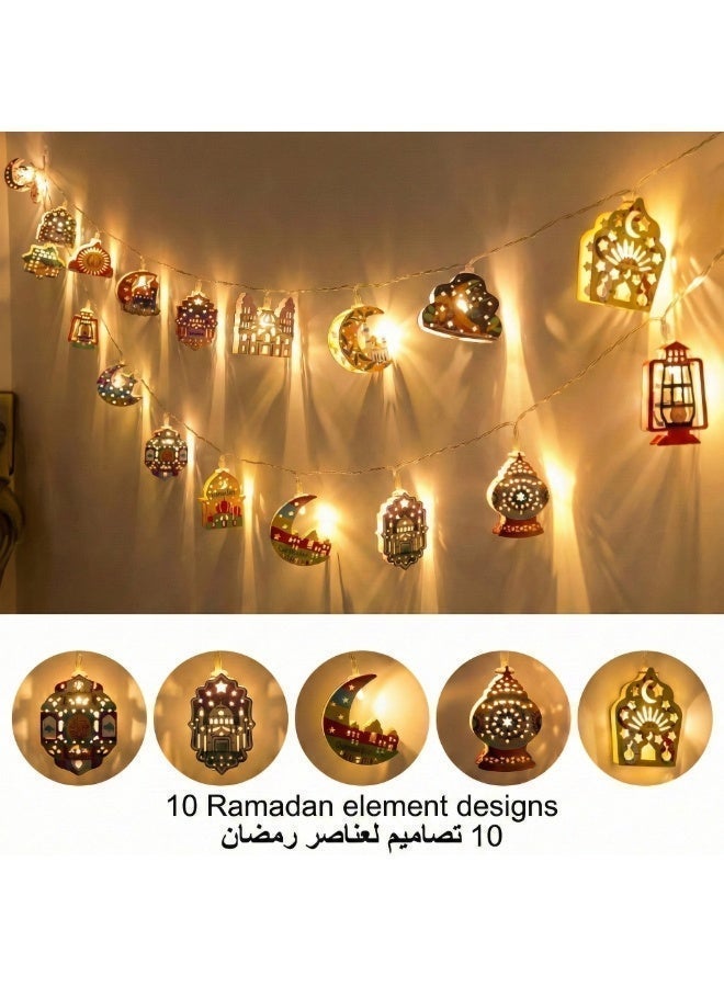 حبل إضاءة زينة رمضان (1.65 متر) - 10 لمبات LED بتصاميم إسلامية ملونة (هلال، نجمة، فانوس) - يعمل بالبطارية لتزيين المنزل في رمضان والعيد - Image 4